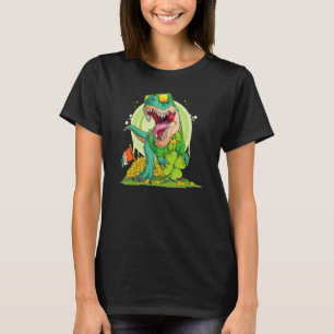 Lucky Dinosaur T Rex Leprechaun Clover Irish Sungl T-Shirt