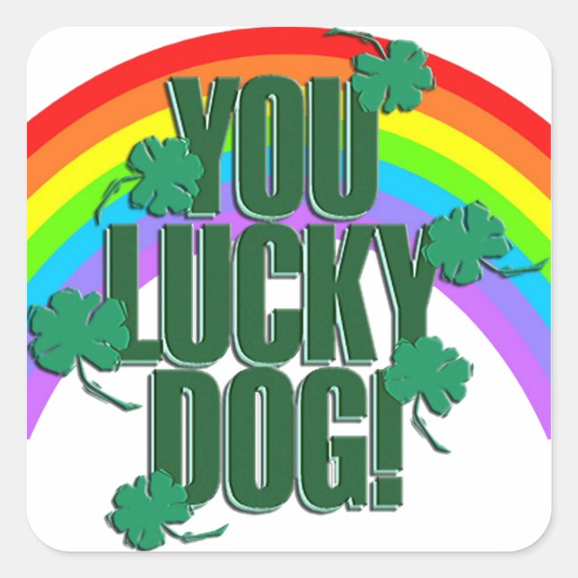 Lucky Dog and Rainbow St. Patrick's Day Square Sticker (Front)