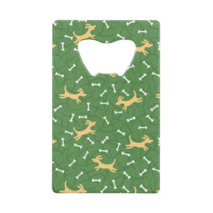 lucky dogs with bones background credit card bottle opener