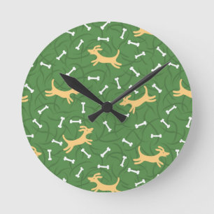 lucky dogs with bones background round clock