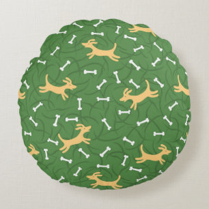 lucky dogs with bones background round pillow