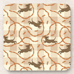 lucky dogs with sausages background coaster