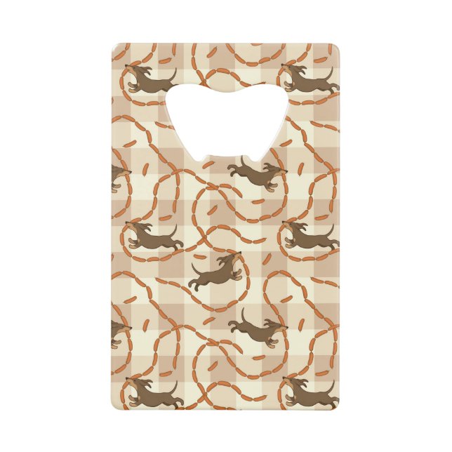 lucky dogs with sausages background credit card bottle opener (Front)