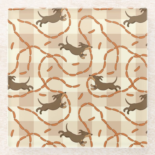lucky dogs with sausages background glass coaster (Front)