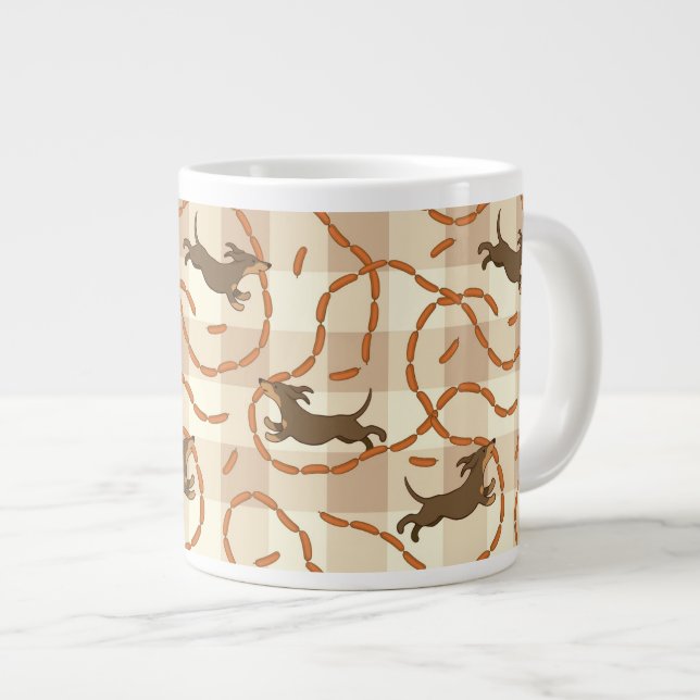 lucky dogs with sausages background large coffee mug (Front Right)