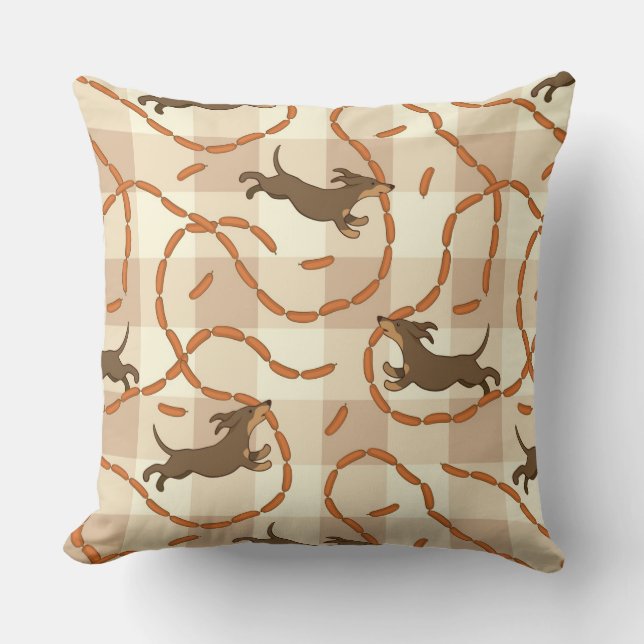 lucky dogs with sausages background throw pillow (Front)