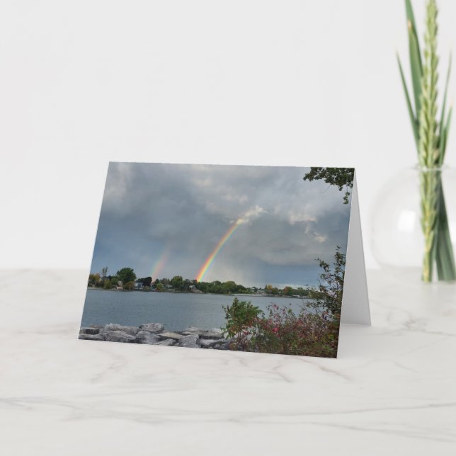 Lucky Double Rainbow Greeting Card (Front)
