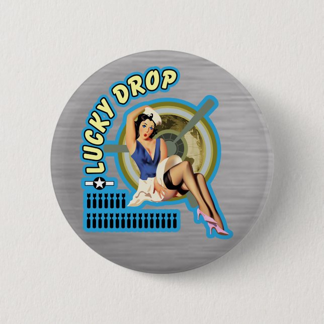 Lucky Drop WWII Nose Art 2 Inch Round Button (Front)
