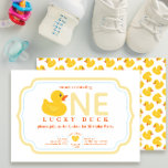 Lucky Duck 1st Birthday Invite | Rubber Duck Theme<br><div class="desc">Celebrate your little one’s first birthday with this adorable “One Lucky Duck” rubber duck themed invitation. Featuring a cheerful yellow duck and playful wording, this design is perfect for a boy or girl’s milestone celebration. Personalize with your party details for a fun, gender neutral birthday invite that guests will love....</div>