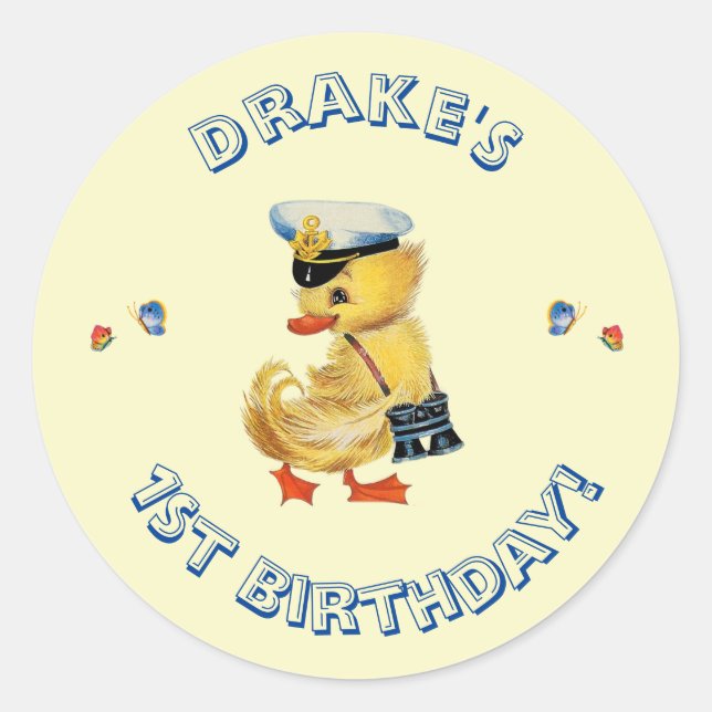 Lucky Duck 1st Birthday Party  Classic Round Sticker (Front)