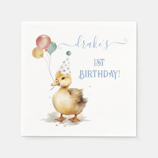 Lucky Duck 1st Birthday Party Napkin (Front)