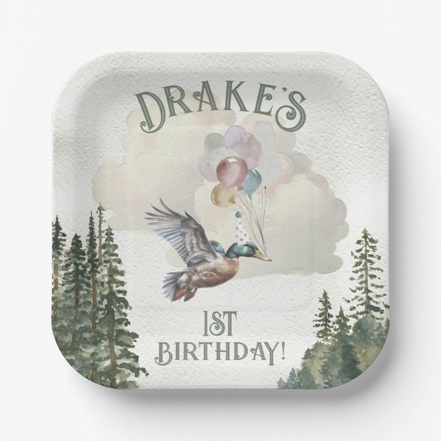 Lucky Duck 1st Birthday Party  Paper Plate (Front)