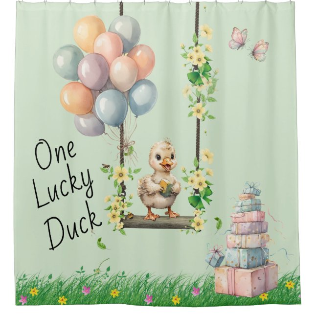 Lucky Duck Birthday Back Drop Shower Curtain (Front)