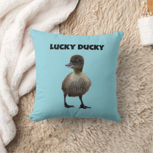 Lucky Duck Funny Cute Duckling Bird Photo Art Throw Pillow