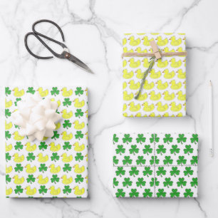 Lucky Duck Rubby Duck Shamrock Clover Good Luck Wrapping Paper Sheet