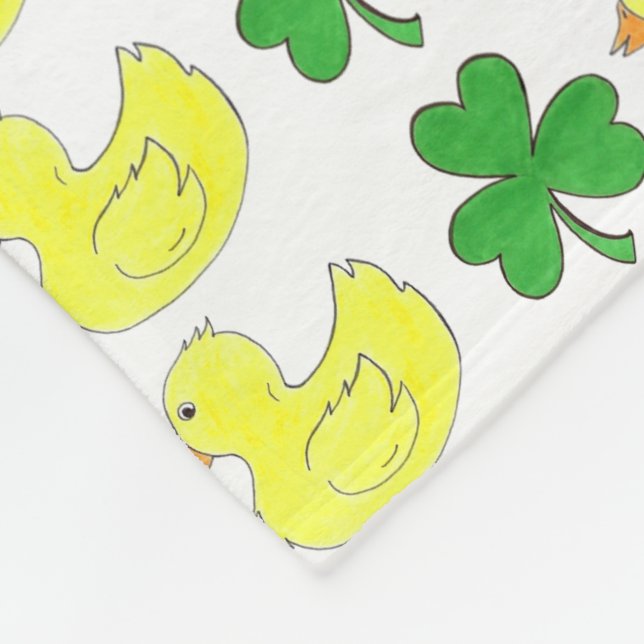 Lucky Duck Shamrock Rubber Ducky St Patrick's Day Fleece Blanket (Corner)
