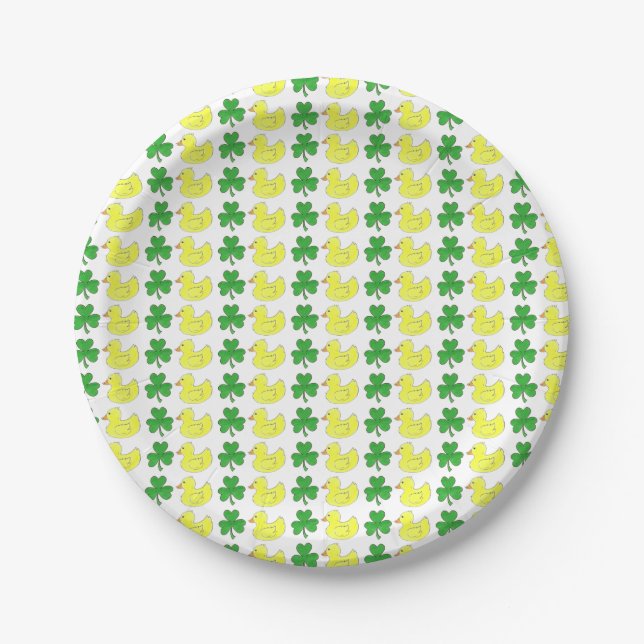 Lucky Duck St. Patrick's Day Shamrock Clover Paper Plate (Front)