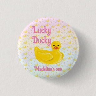 Lucky Ducky First Birthday 1 Inch Round Button