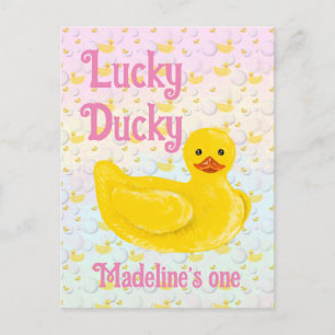 Lucky Ducky First Birthday Invitation Postcard