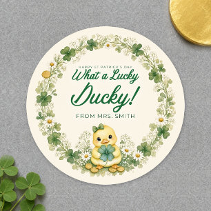 Lucky Ducky St Patrick's Day Classroom Classic Round Sticker
