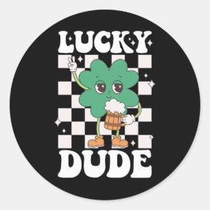 Lucky Dude Shamrock St Patricks Day Irish Groovy Classic Round Sticker