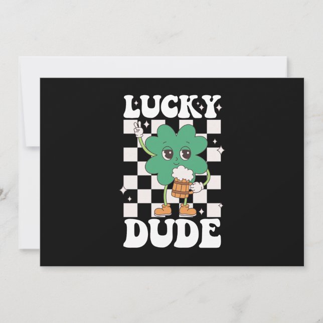 Lucky Dude Shamrock St Patricks Day Irish Groovy Invitation (Front)