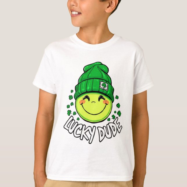 Lucky Dude Smile Face St. Patrick’s Day T-Shirt (Front)