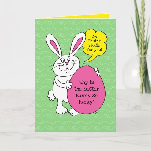 Lucky Easter Bunny Funny Riddle For Kids Card (Front)