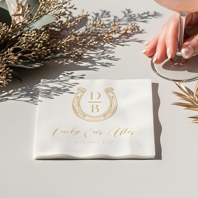 Lucky Ever Après Classy Horseshoe Monogram Mariage (Lucky Ever After Classy Horseshoe Monogram Wedding Foil Napkins)