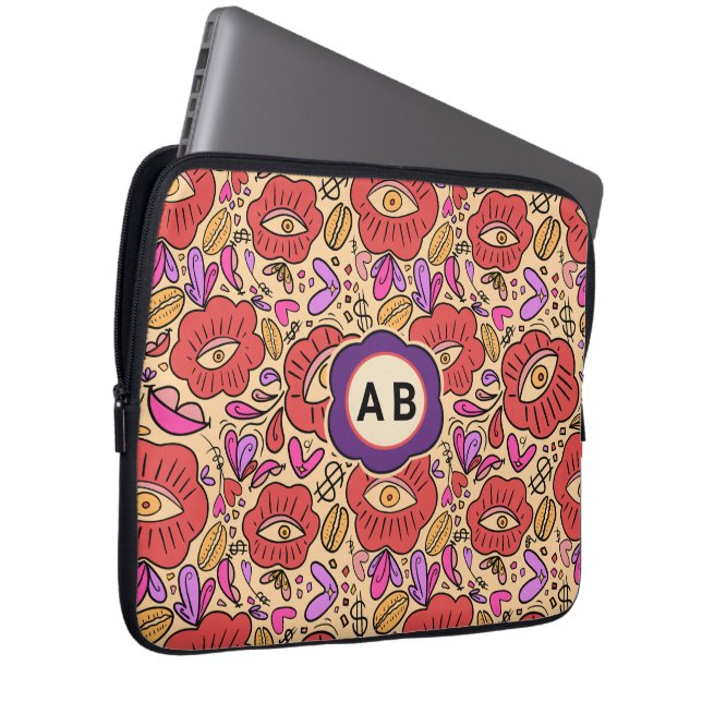 Lucky Eye Floral Pattern Laptop Sleeve (Front Right)