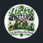 Lucky Family Squad Irish Shamrock St Patrick’s Day Round Clock<br><div class="desc">Celebrate family and Irish luck with this Lucky Family Squad design. Featuring classic shamrock elements and festive green style inspired by Saint Patrick’s Day, this design is perfect for matching family shirts, holiday parties, parades, and fun gatherings. A great gift idea for parents, kids, grandparents, and anyone proud to celebrate...</div>