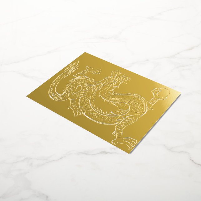 Lucky Feng Shui Golden Wealth Dragon  Foil Invitation Postcard (Rotated)