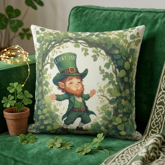 Lucky Forest Woodland Magical Leprechaun Nursery Throw Pillow