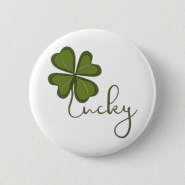 Lucky Four Leaf Clover 2 Inch Round Button (Front)