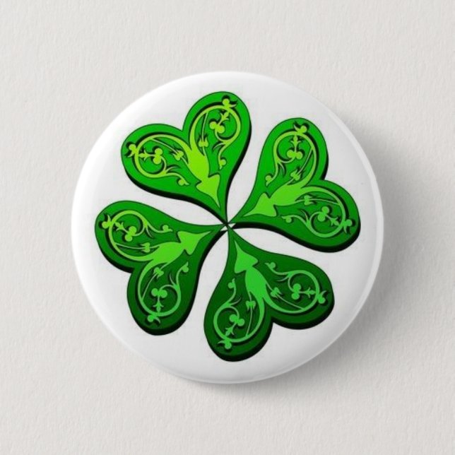 Lucky Four-Leaf Clover 2 Inch Round Button (Front)