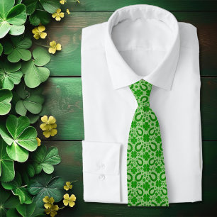 Lucky Four Leaf Clover and Horseshoe Pattern Tie