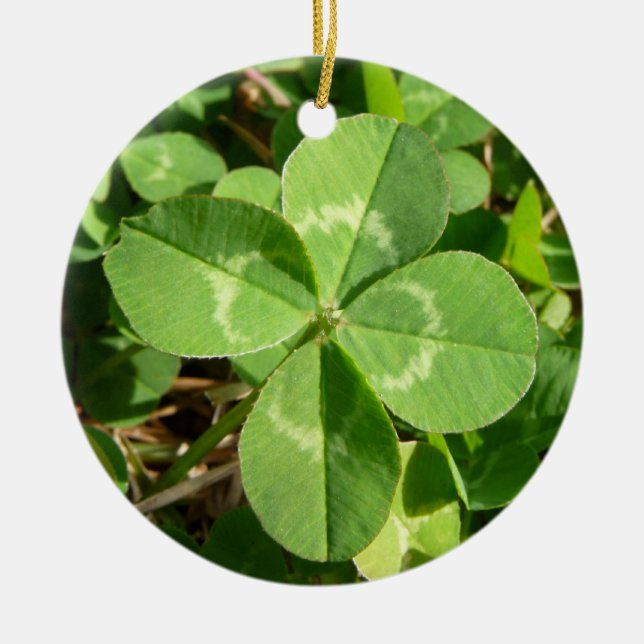 Lucky Four Leaf Clover Ceramic Ornament (Front)