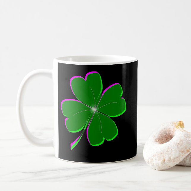Lucky Four Leaf Clover Coffee Mug (With Donut)