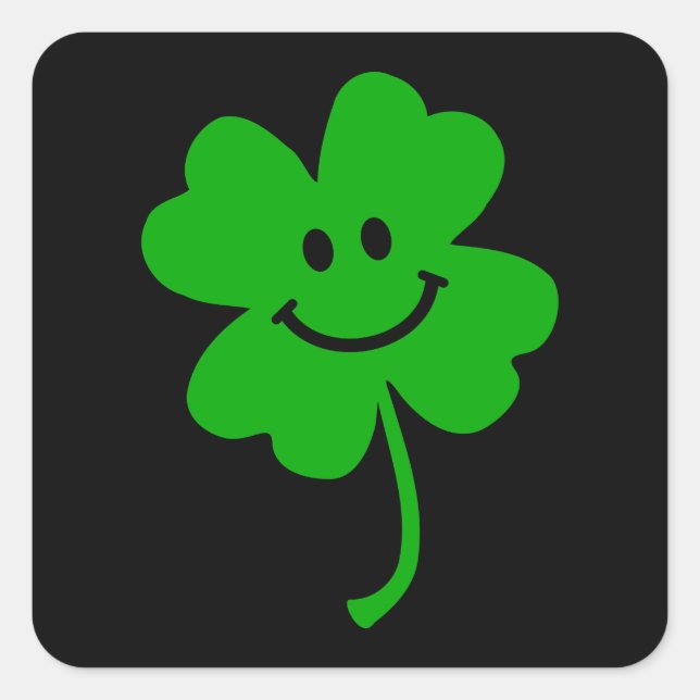 Lucky four leaf clover face square sticker (Front)