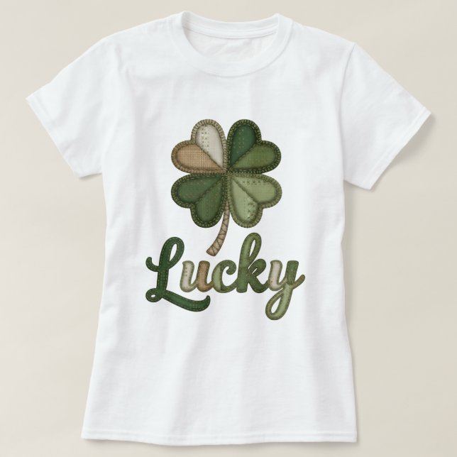 Lucky Four Leaf Clover Faux Patchwork T-Shirt (Design devant)