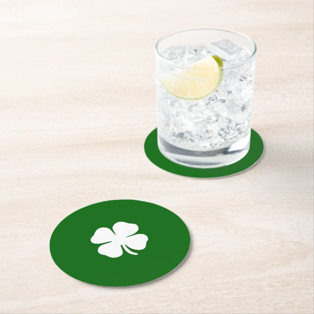 Lucky Four Leaf Clover Green Irish Shamrock Custom Round Paper Coaster (Insitu)