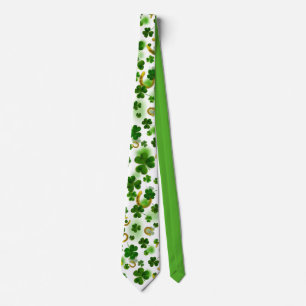 Lucky Four Leaf Clover Horseshoe Green St. Patrick Tie