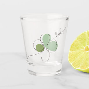 Lucky Four Leaf Clover Minimalist Line Art   Shot Glass