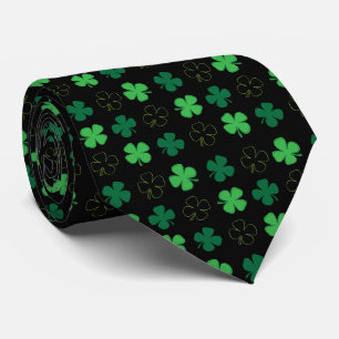 Lucky Four Leaf Clover Neck Tie - Black