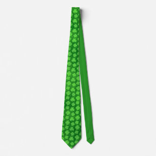 Lucky Four Leaf Clover Pattern Green Irish Tie