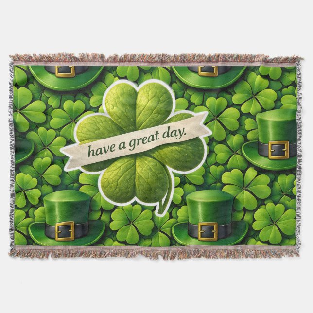 Lucky four leaf clover Saint Patrick's Day Patrick Throw Blanket (Front)