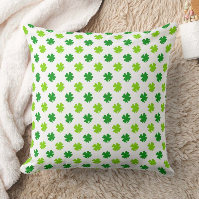 Lucky Four-Leaf Clover Seamless Pattern Throw Pillow (Blanket)