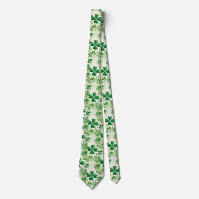 Lucky Four Leaf Clover Shamrock Double-sided  Tie (Front)