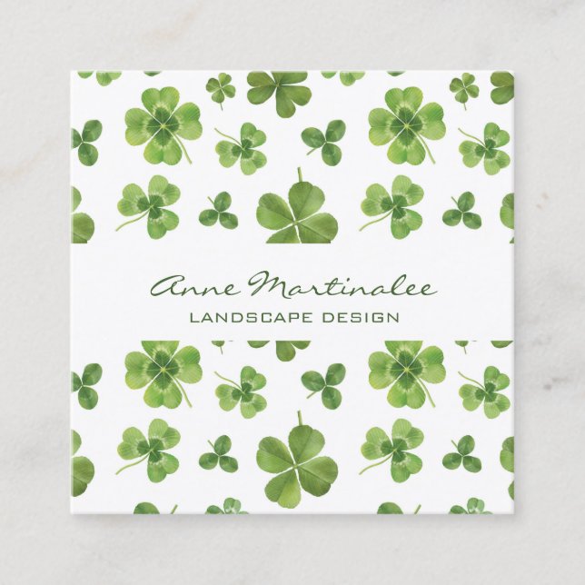 Lucky Four Leaf Clover Square Business Card (Front)