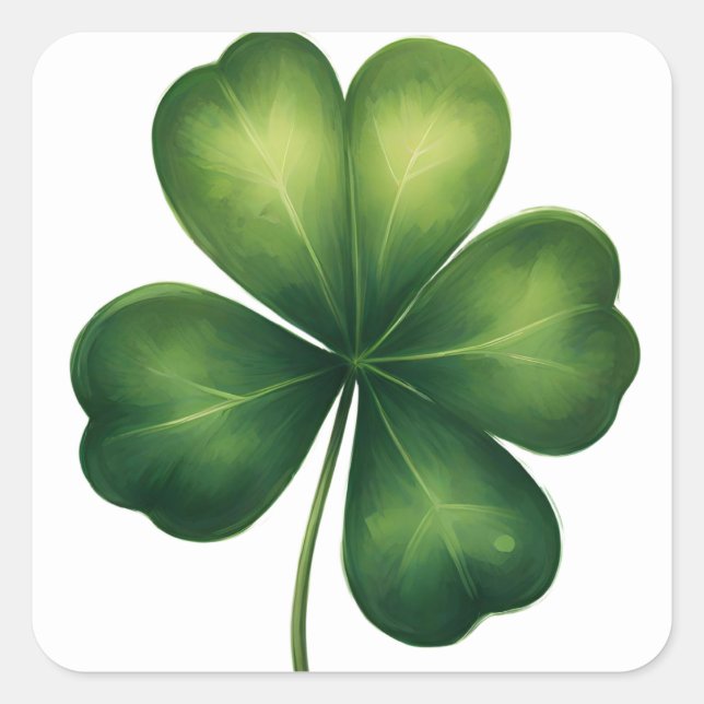 Lucky Four Leaf Clover, St Patrick’s Day Clover Square Sticker (Front)